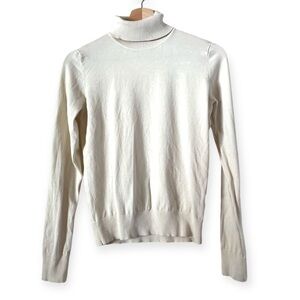 Liberte‎ Emanuel Ungaro Silk Blend Ribbed Hem Turtleneck Top In Eggshell Size M
